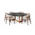 Ronde tafel van marmer met houten poot 160, Ophalen, 50 tot 75 cm, 150 tot 200 cm, Rond