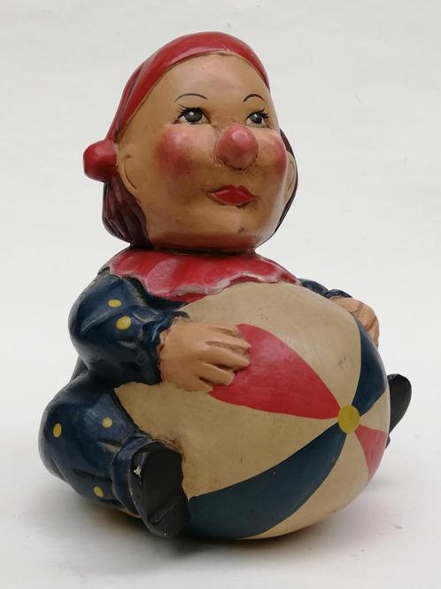 Mooi beeld in hout - Pierrot met bal - clown - 20ste eeuw, Antiek en Kunst, Curiosa en Brocante, Ophalen of Verzenden