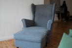 IKEA Strandmon, Fauteuil  et repose-pieds, gris bleu, 100 tot 125 cm, 75 tot 100 cm, Stof, Zo goed als nieuw
