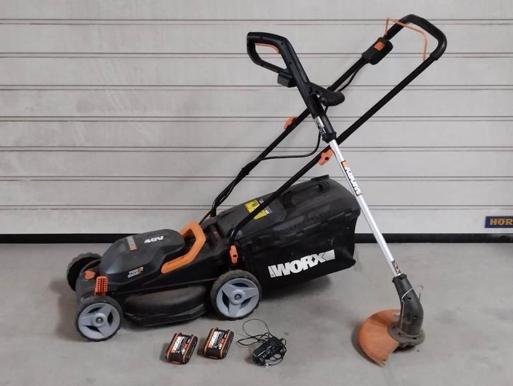 Grasmaaier + Trimmer + Accuboor (new) WORX, Tuin en Terras, Grasmaaiers, Zo goed als nieuw, Ophalen
