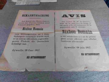 Avis Bekanntmachung Eerste Wereldoorlog Premier Guerre Leger beschikbaar voor biedingen