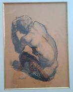 LEBON Charles "Zittend ruggelings naakt" 1941 houtskoolteken, Ophalen of Verzenden