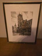 Aquarel Sint-Baafskathedraal Gent met Belfort, Antiek en Kunst, Ophalen