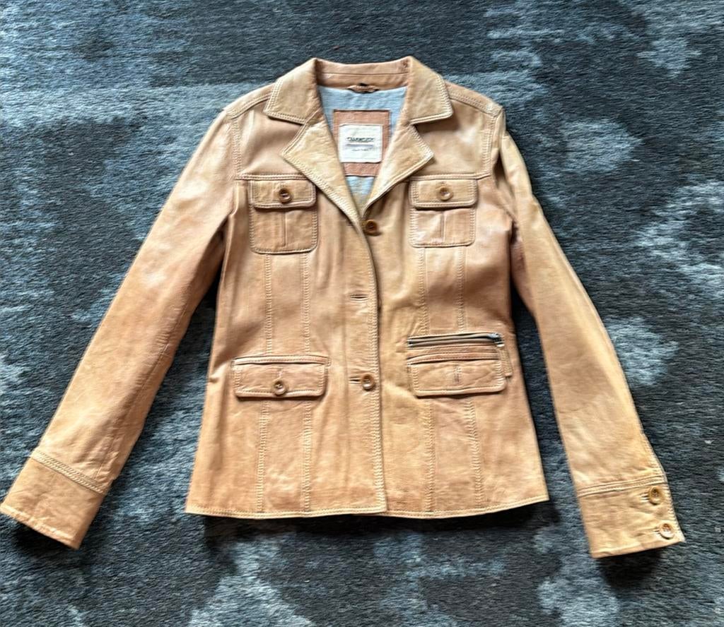 Antiek OAKWOOD made to Win Leder dames jas 42/44, Ophalen of Verzenden, Zo goed als nieuw, Maat 42/44 (L), Beige