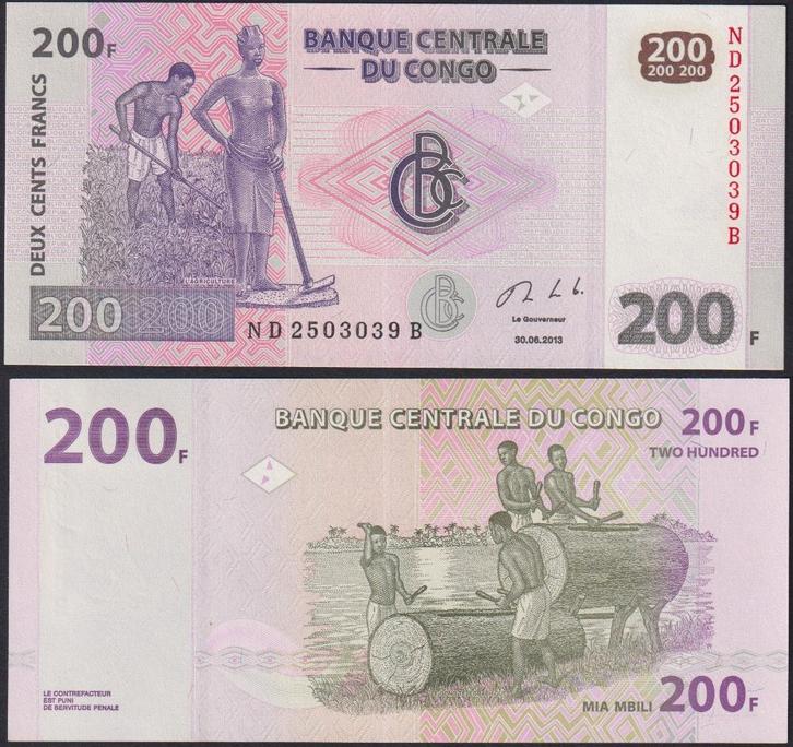 Congo 200 Francs, Postzegels en Munten, Bankbiljetten | Afrika, Los biljet, Overige landen, Verzenden