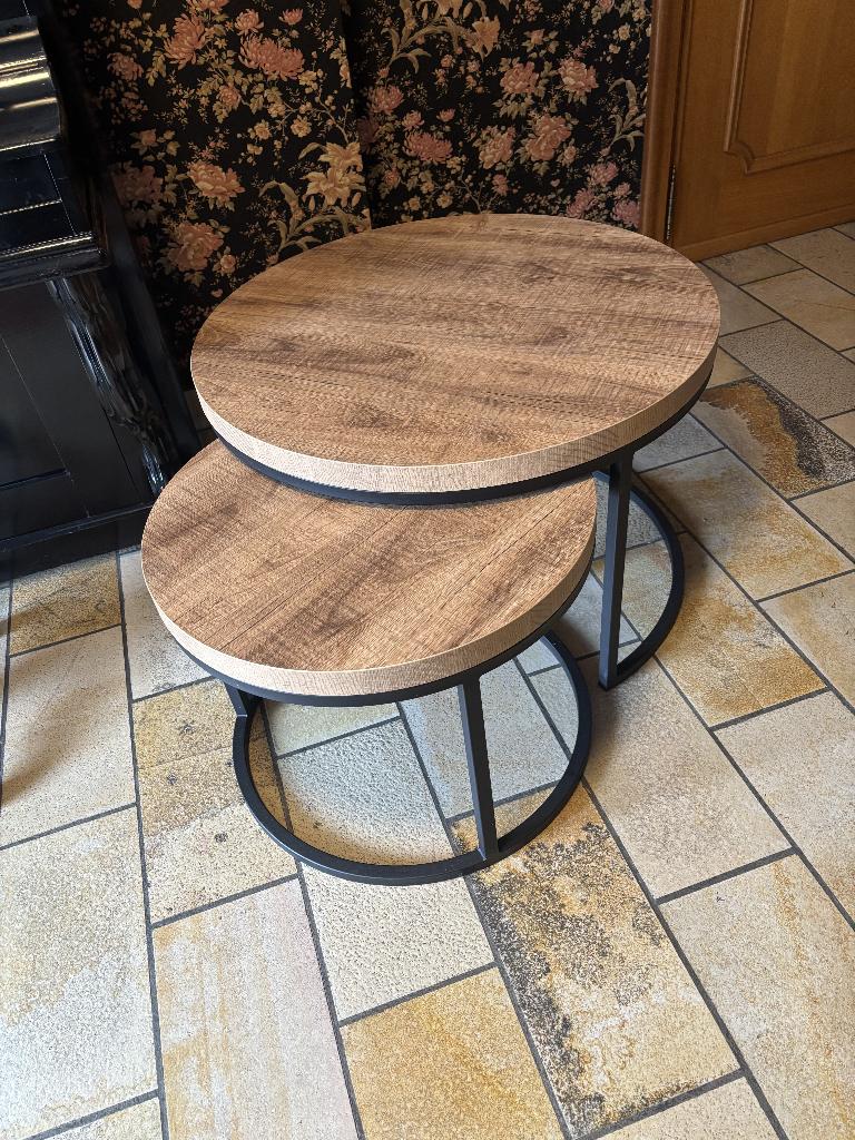 Set van 2 ronde salontafels – industrieel design, Enlèvement