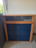 2 schuifkasten – 80  40  86 cm – hout + blauw + glas, Ophalen, Gebruikt, 50 tot 100 cm, Met lade(s)