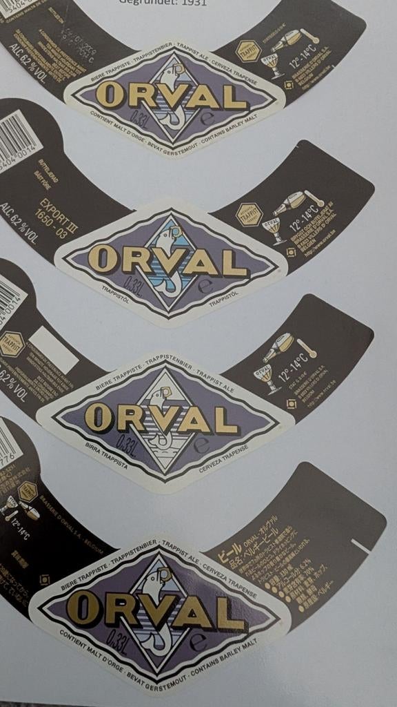 Partij originele Orval-etiketten (Japan, enz.).