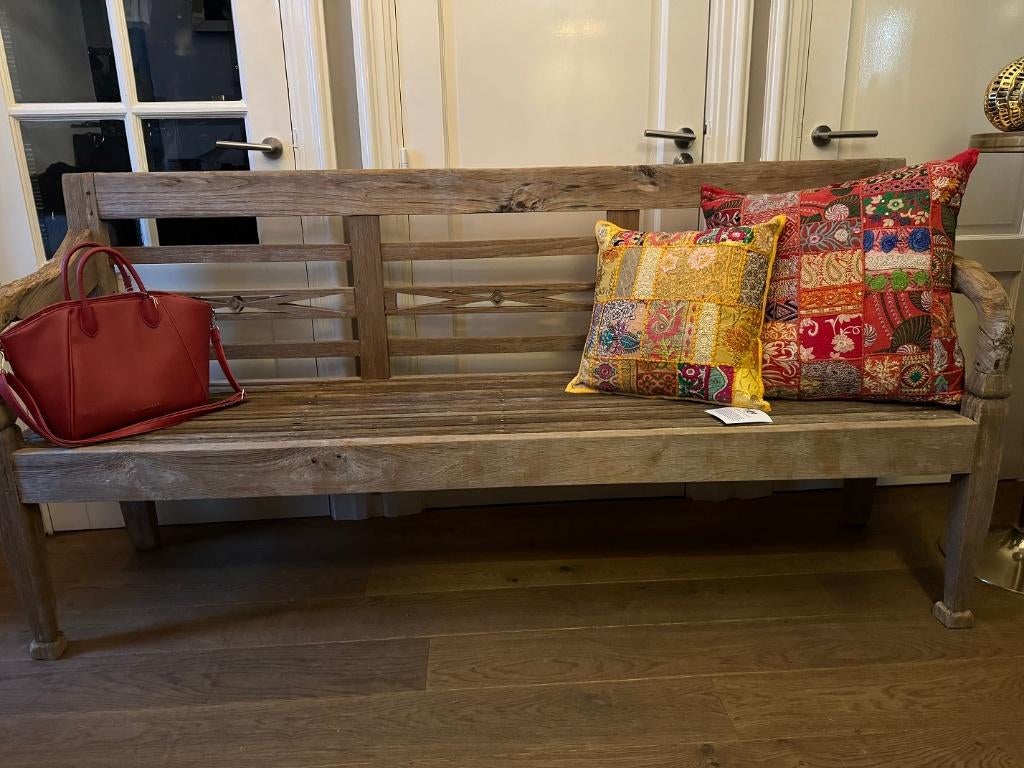 Oude massief TEAK BANK 201 cm tuinbank halbank, Ophalen, Gebruikt, Hout