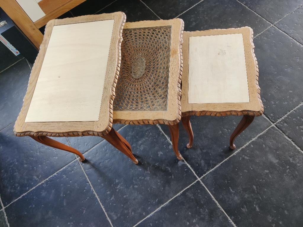 vintage bijzettafeltjes, Ophalen, Gebruikt, Rechthoekig, Hout