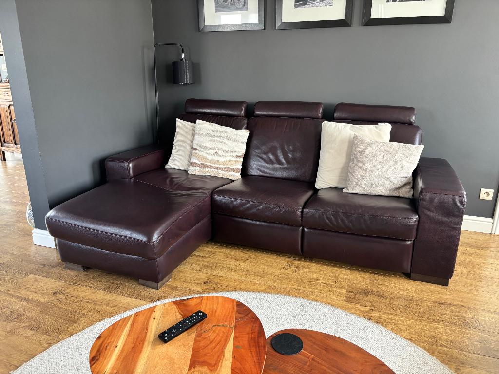 Lederen salon 3-zit met longchair en 2-zit (moet weg), Enlèvement, Utilisé, Cuir, Modern