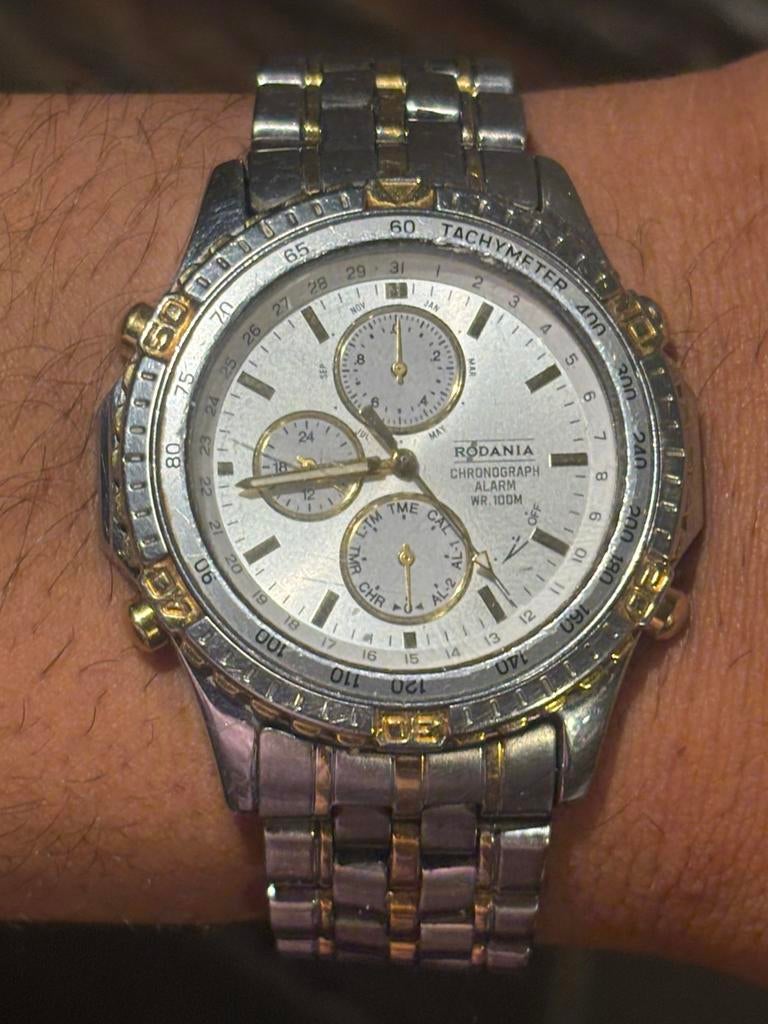 Montre Chronographe Rodania Vintage - Alarme & WR 100M, Ophalen, Zo goed als nieuw, Staal, Staal