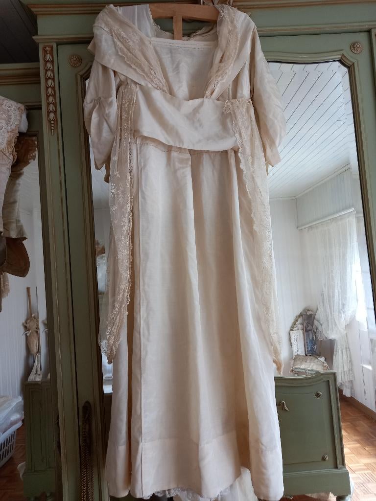 Antiek Edwardian Zijde Kleed ,Jaar 1900, Wassen bruidsluier, Ophalen of Verzenden