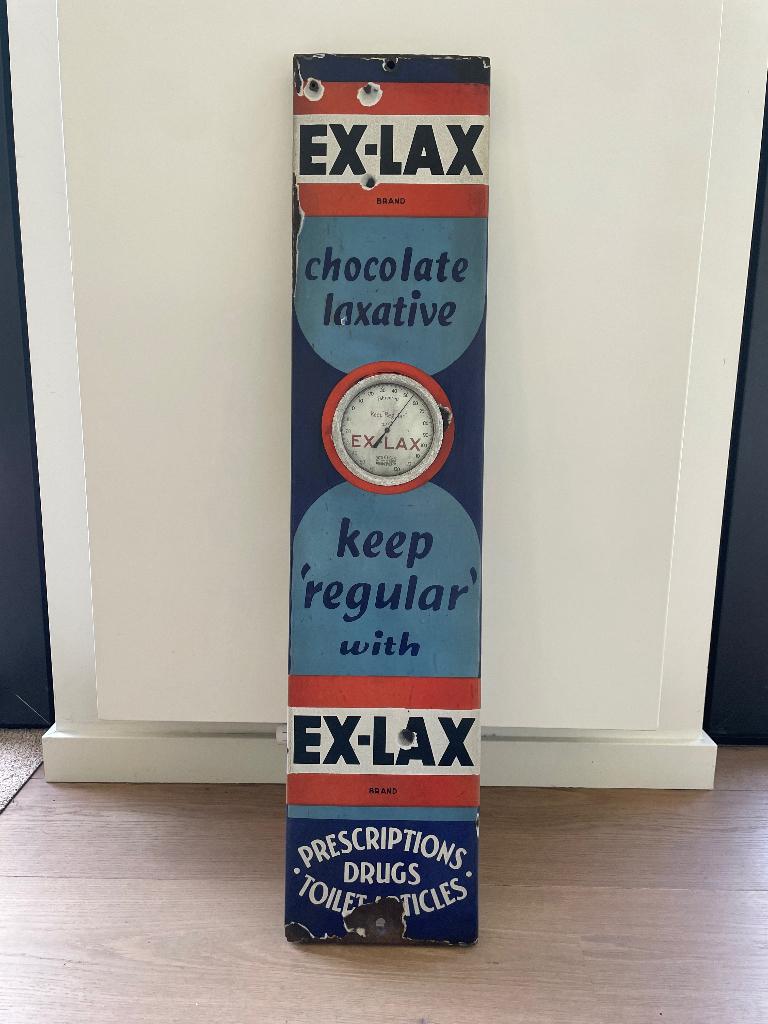 Ancien thermomètre en émail Ex-Lax, Collections, Marques & Objets publicitaires, Enlèvement, Utilisé, Panneau publicitaire