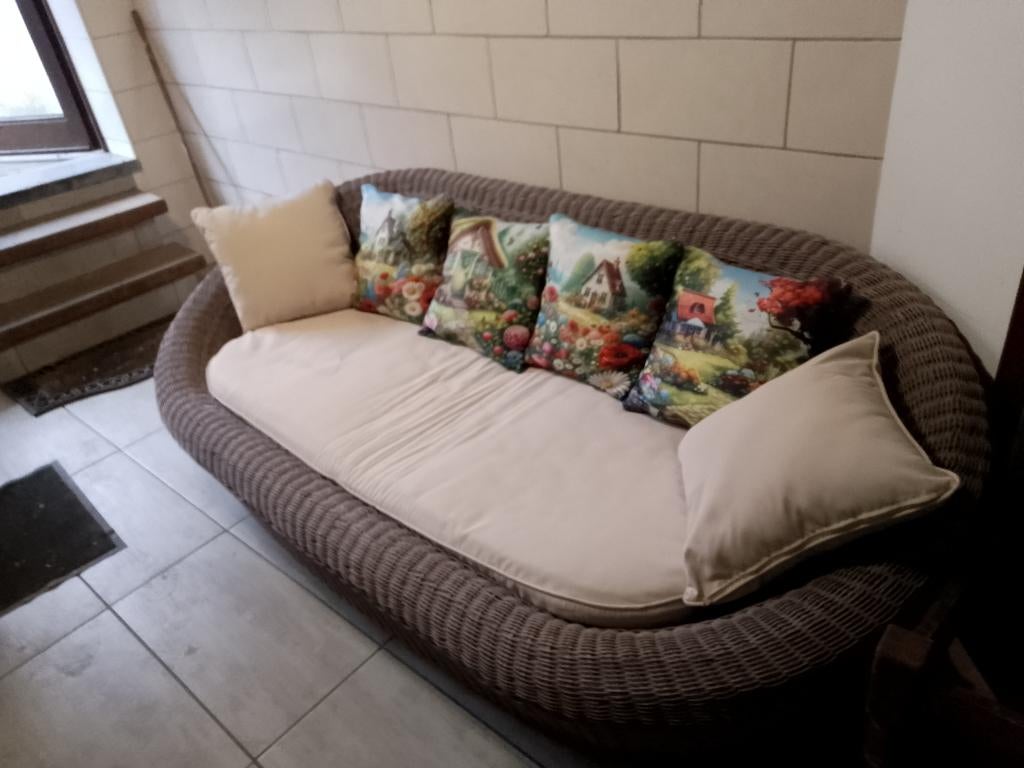 Canapé 3 places en résine tressée imitation rotin 6 coussins, Tuin en Terras, Tuinsets en Loungesets, Rotan, 3 zitplaatsen, Ophalen