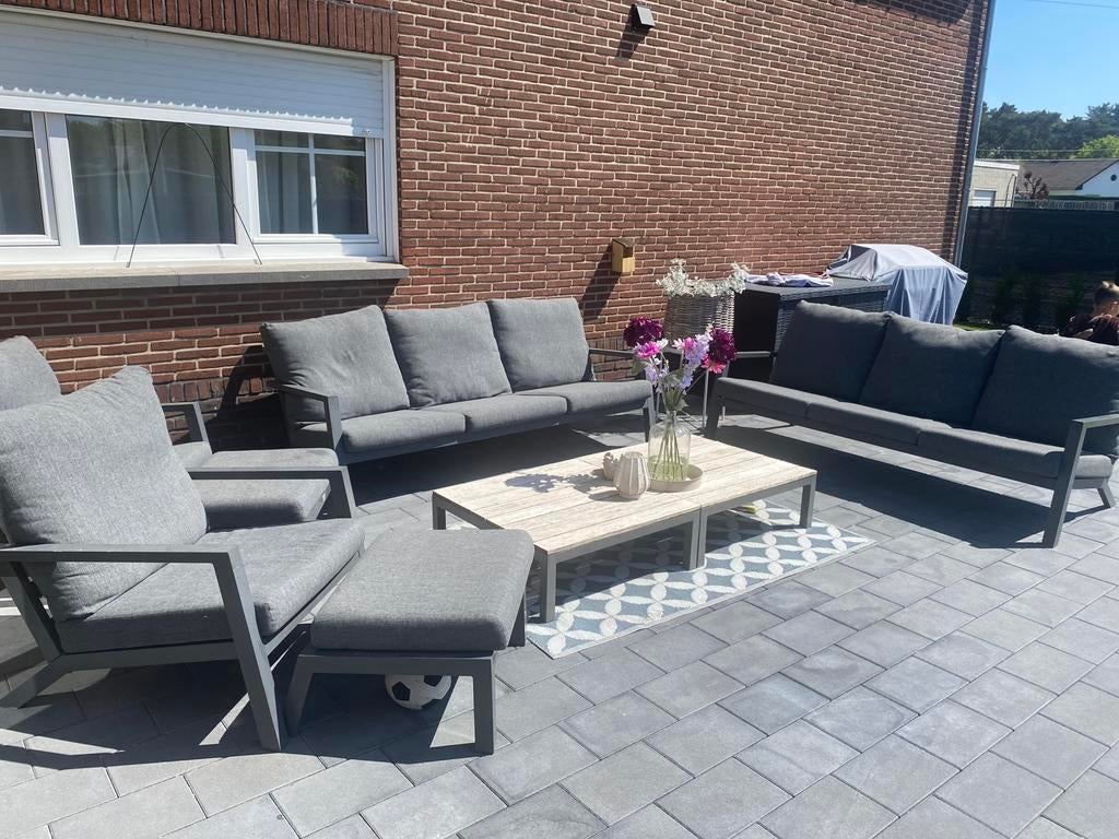 Dubbelen tuinset 8 pers, Ophalen, Gebruikt, Aluminium, 8 zitplaatsen