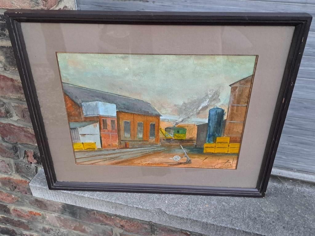 aquarelle site ferroviaire signe, Ophalen of Verzenden