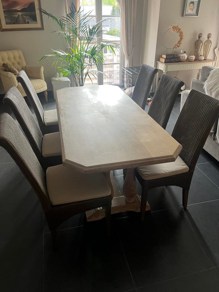 Franse eiken eettafel plus 6 stoelen, Ophalen, Zo goed als nieuw