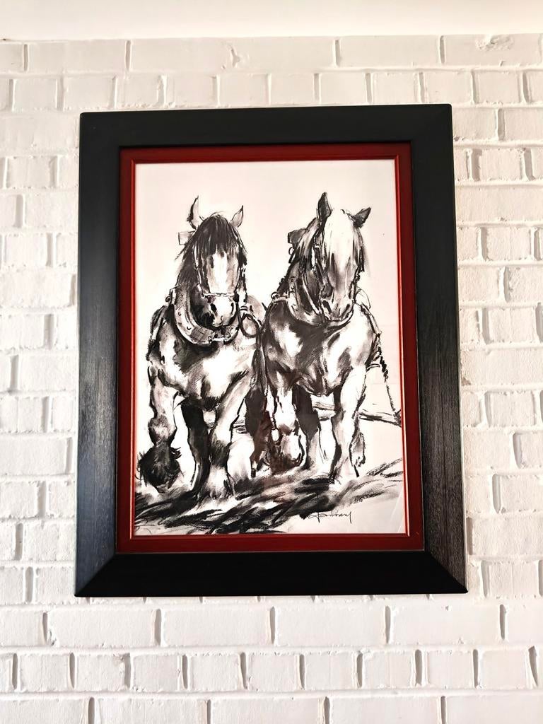 Chevaux de trait. Magnifique tableau de Jef Janssens., Antiquités & Art, Enlèvement