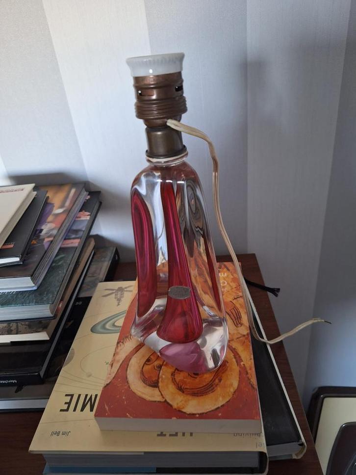 Vintage glazen tafellamp, Val Saint Lambert, Huis en Inrichting, Lampen | Overige, Gebruikt, Ophalen