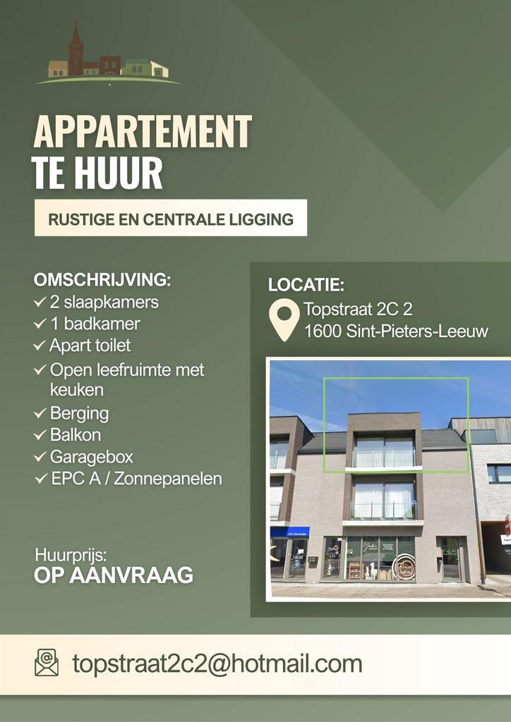 Te huur: Appartement in 1600 Sint-Pieters-Leeuw, 50 m² ou plus, Province du Brabant flamand