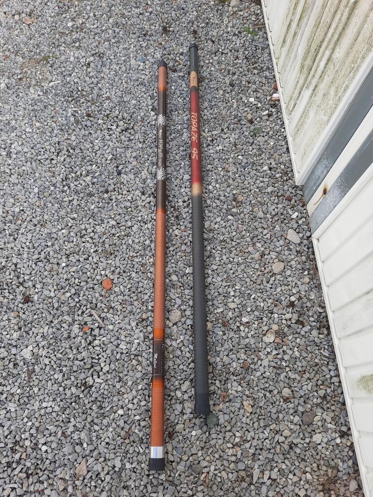 Groot lot hengelsport, hengels,schepnet en stok,dobbers,etc, Ophalen, Gebruikt, Vaste hengel