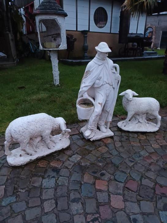 Betonnen beelden herder met koppel schapen, Tuin en Terras, Tuinbeelden, Ophalen