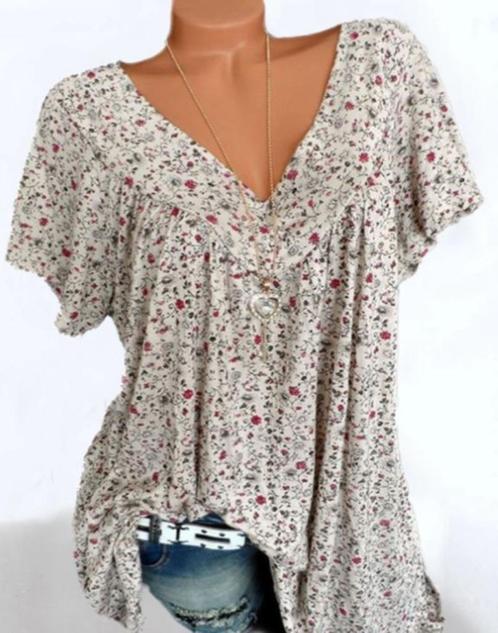 T-shirt fluide floral manches courtes, Kleding | Dames, T-shirts, Nieuw, Wit, Korte mouw, Verzenden