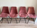 4 Eetkamerstoelen fluweel oud roze, Ophalen, Overige kleuren, Zo goed als nieuw, Metaal
