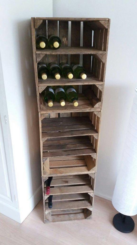 Originele Vintage Fruitkist met dubbeke legplank staand, Maison & Meubles, Accessoires pour la Maison | Porte-bouteilles, Utilisé