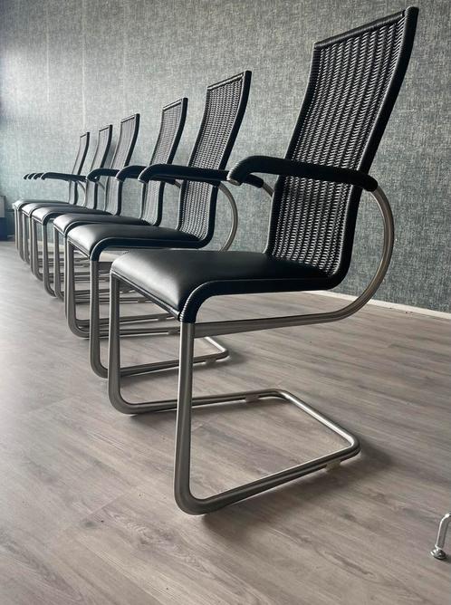 6x Tecta B25i chair leather/wicker/stainless steelbase, ca80, Huis en Inrichting, Fauteuils, Zo goed als nieuw, Leer, Metaal, Riet of Rotan