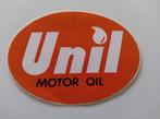 Vintage Ellipsvormige Sticker - Unil Motor Oil - Mooie staat, Auto of Motor, Ophalen of Verzenden, Zo goed als nieuw