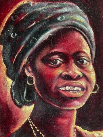 Schilderij "Afrikaanse Congolese vrouw" op Fluwelen Doek beschikbaar voor biedingen