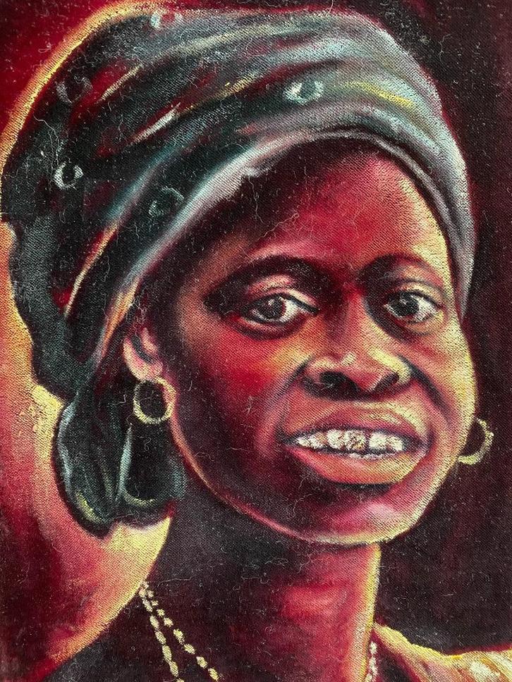 Schilderij "Afrikaanse Congolese vrouw" op Fluwelen Doek, Antiek en Kunst, Kunst | Schilderijen | Klassiek, Verzenden
