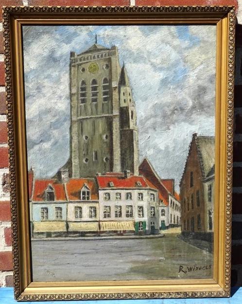 Schilderij Stadsgezicht Veurne Feurnes 1914 Doek Olieverf, Antiek en Kunst, Kunst | Schilderijen | Klassiek, Ophalen