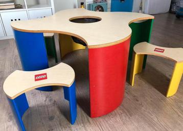 🌿 Originele bouwtafel/speeltafel LEGO in hout met 4 krukjes