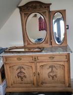 Massief eiken, marmer, 3-luikspiegel- Art Nouveau, Antiek en Kunst, Antiek | Meubels | Kasten, Ophalen