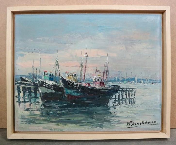 Walter JONCKHEERE,  in de haven van Zeebrugge, Antiek en Kunst, Kunst | Schilderijen | Klassiek, Ophalen of Verzenden