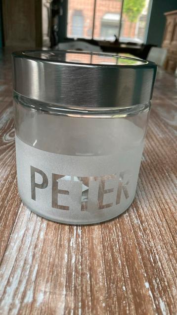 Bewaarpot glas met opschrift Peter 