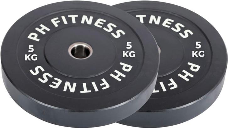 PH Fitness Bumper Plates 5KG Set – Rubber Schijven 50mm (2x), Sports & Fitness, Équipement de fitness, Neuf, Autres types, Bras