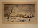 Aquarel winterlandschap A. Ducaju, Ophalen of Verzenden