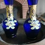 Cobalt Blue Glas  Bohemian vaasjes met bladgoud, Antiek en Kunst, Ophalen