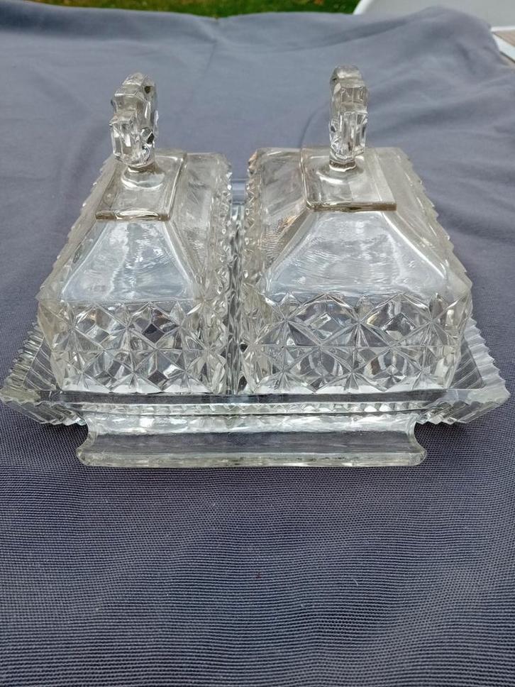 Kristalglazen dubbele kaas of botervloot., Antiek en Kunst, Antiek | Glaswerk en Kristal, Ophalen