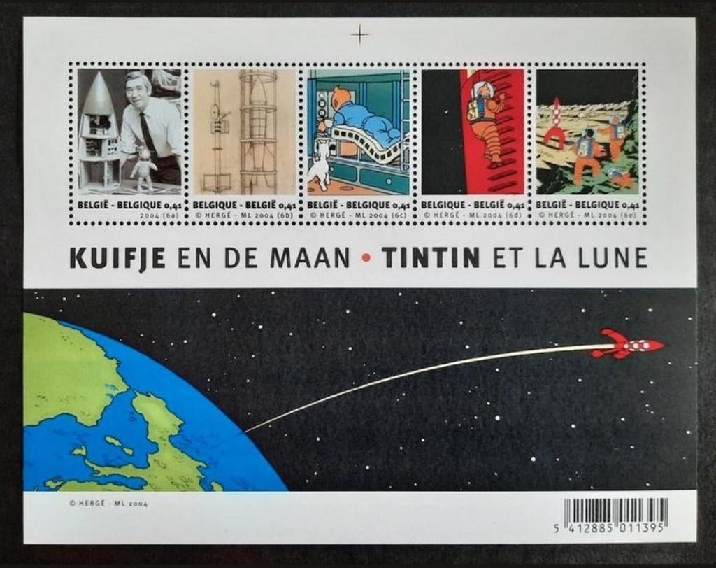 Belgique : COB 3249/53-BL109 ** Tintin et la Lune 2004., Sans timbre, Neuf, Enlèvement ou Envoi, Non oblitéré