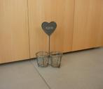 Grijze bruine fleurs hart kandelaar theelichtjeshouder, Ophalen of Verzenden, Kandelaar