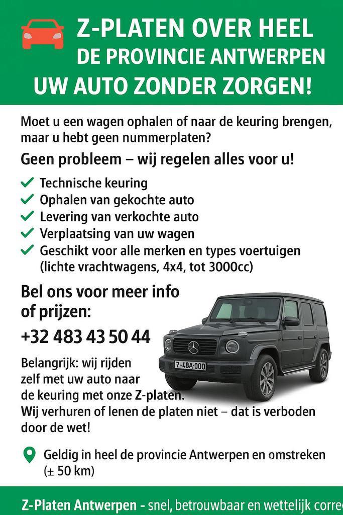 Z-Plaat  Verkoop keuring ,herkeuring , verplatsing,transport, Auto diversen, Kentekenplaathouders, Nieuw, Ophalen