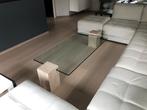 Table en travertin et verre, Huis en Inrichting, Tafels | Salontafels, Ophalen, Gebruikt, 100 tot 150 cm, 50 tot 75 cm