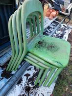 4 groene stoelen, Kunststof, Gebruikt, Ophalen of Verzenden, Stapelbaar