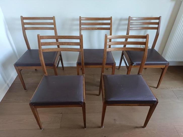 5 midcentury stoelen (Deens/Scandinavisch design), Huis en Inrichting, Stoelen, Gebruikt, Vijf, Zes of meer stoelen, Hout, Overige kleuren