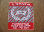 Vintage Sticker Honda F1 Constructors World Champion, Ophalen of Verzenden, Nieuw, Formule 1